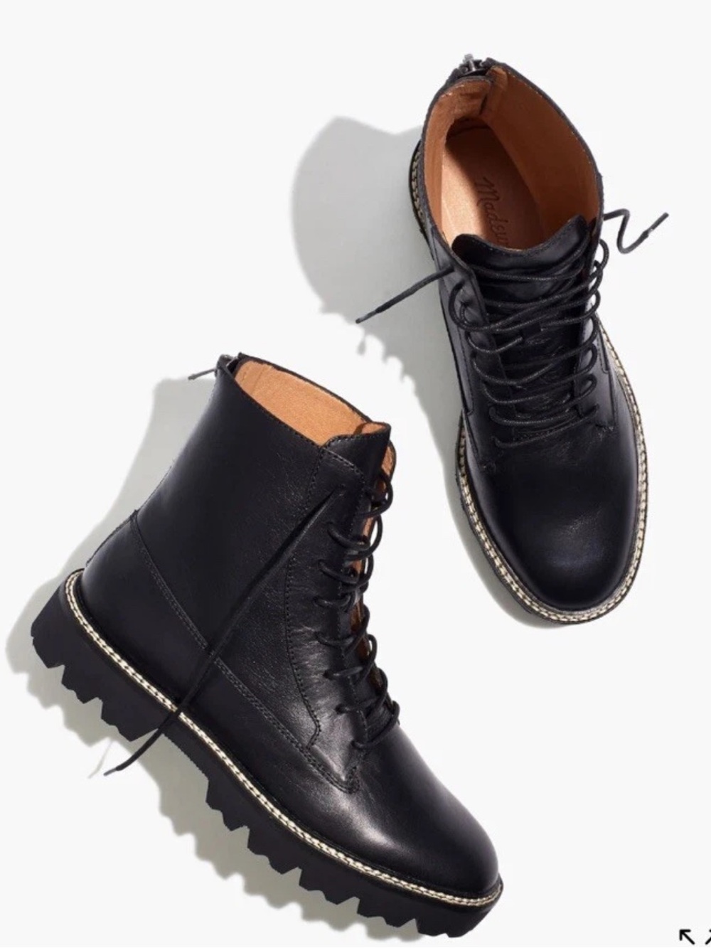 Madewell The Citywalk Lugsole Lace Up Boot Sz 8 Leather Black Edgy Y2K Chic EUC